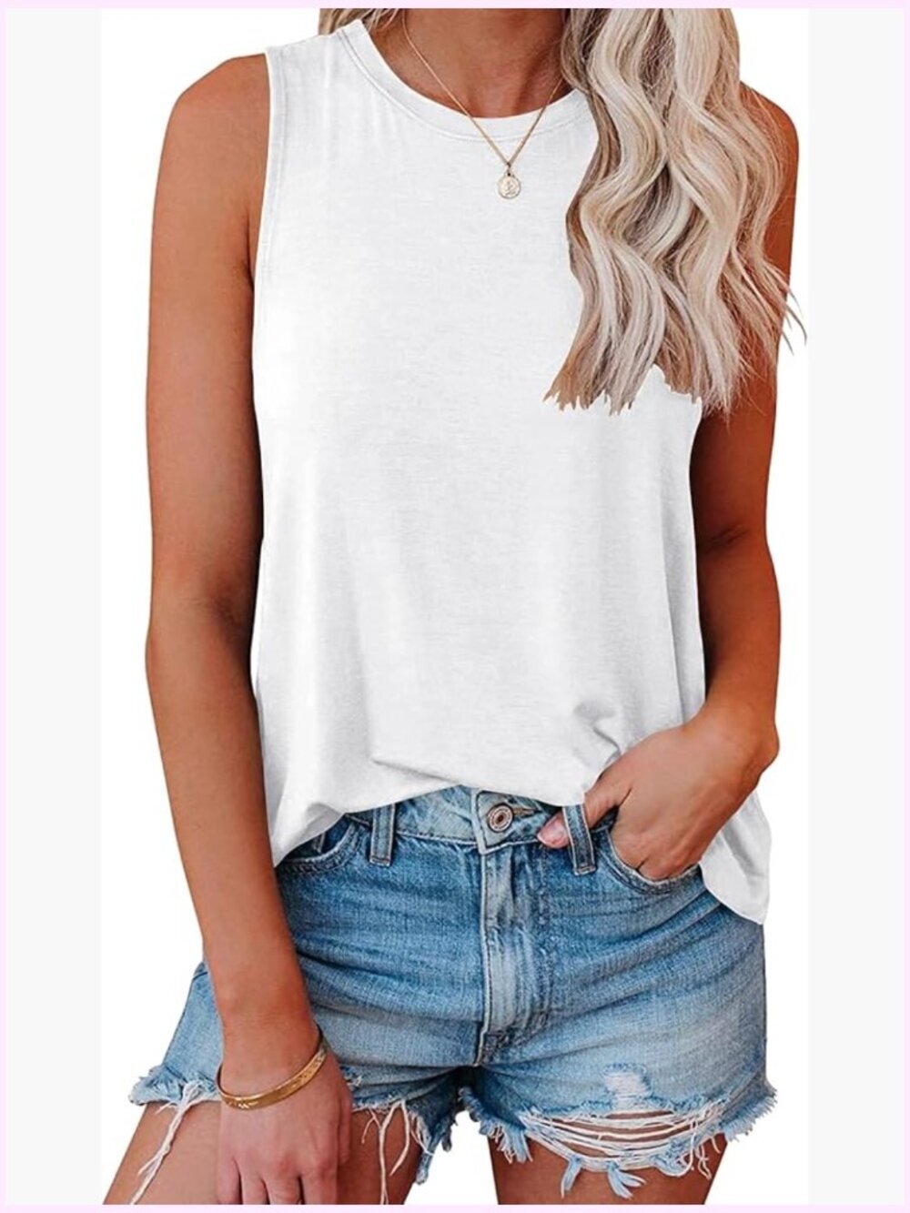 Flowy Loose Fit Crewneck Sleeveless Tank Top Summer Casual T-Shirt